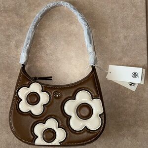 Tory Burch Chocolate Brown White Flower Shoulder Bag: Never Been Worn, Fall Bag